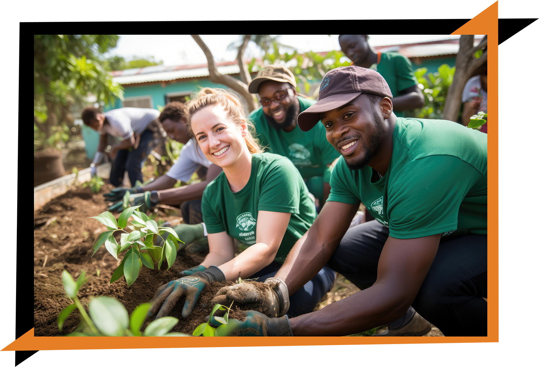  People working in a community garden