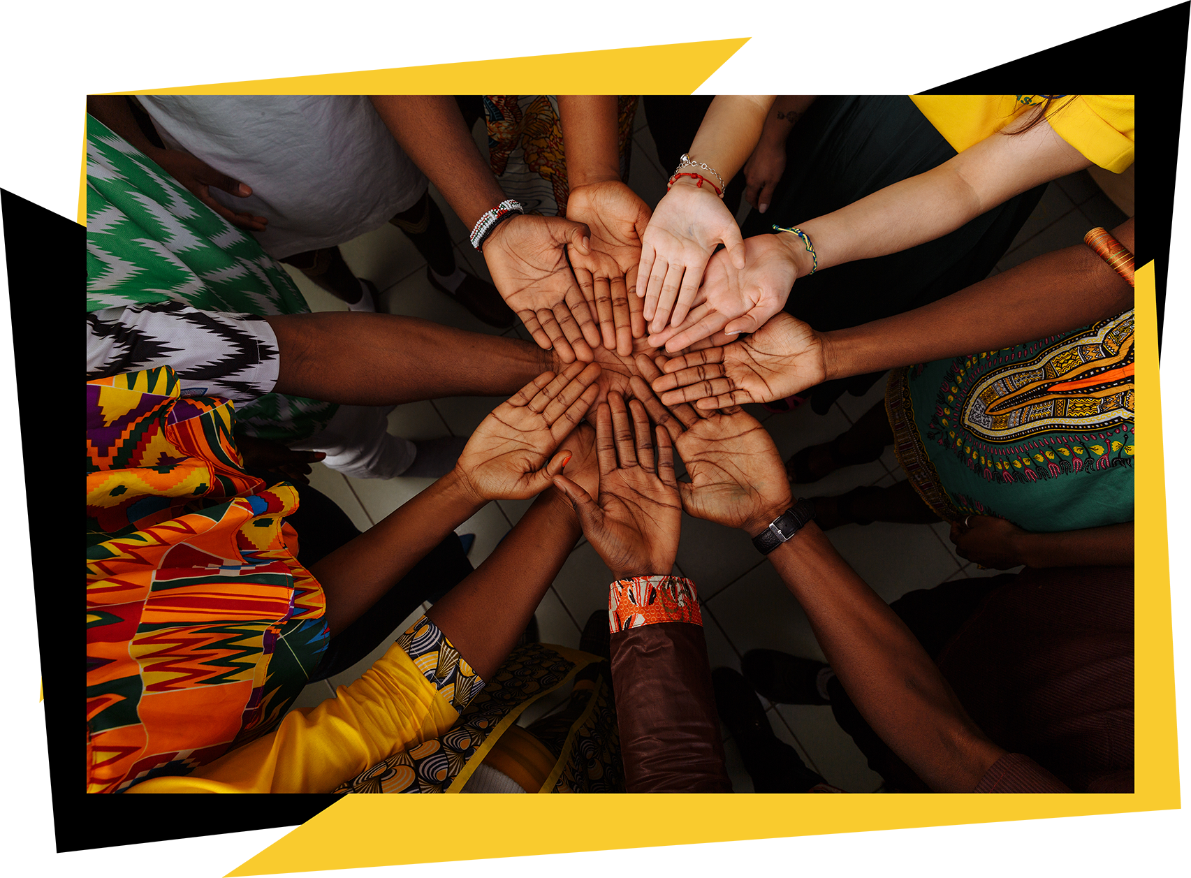 Multiple hand palms overlapped in a circle